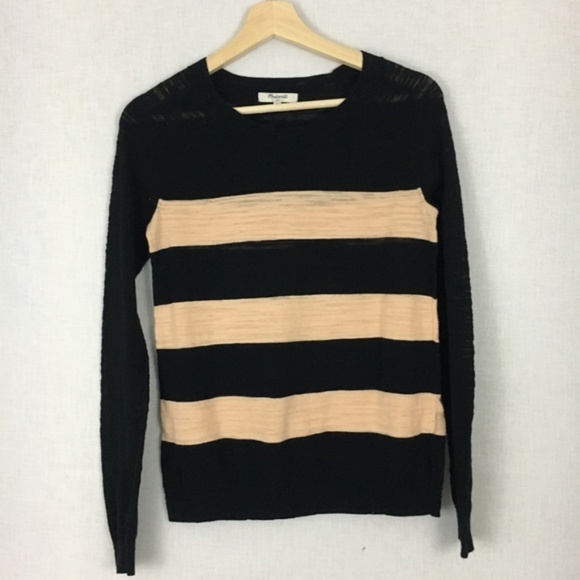 Madewell Peach & Black Wide Stripe Cotton Sweater - Picture 3 of 8
